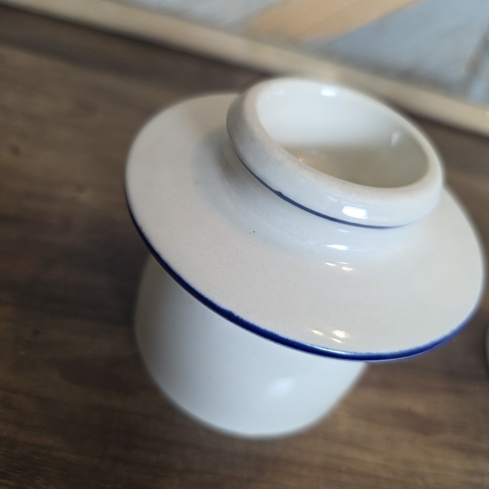 Norpro Stoneware Butter Keeper Ceramic Ivory & Blue Stripe Butter Bell Storage - Picture 8 of 8